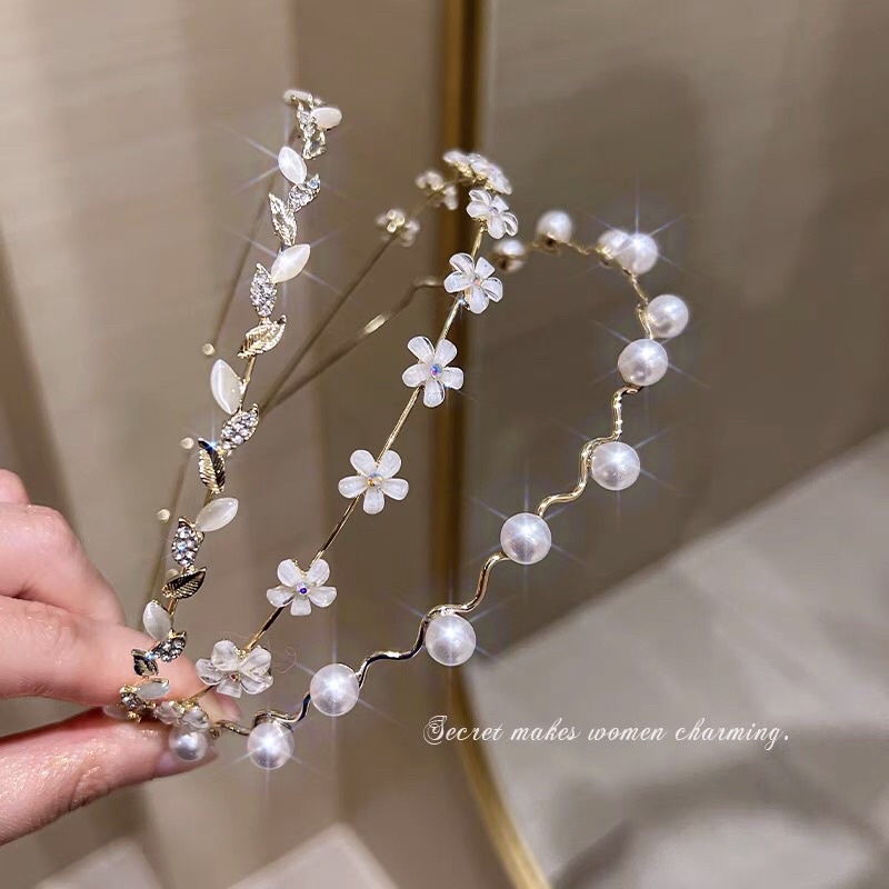 Cài tóc đính đá hình bông, băng đô cài tóc dễ thương