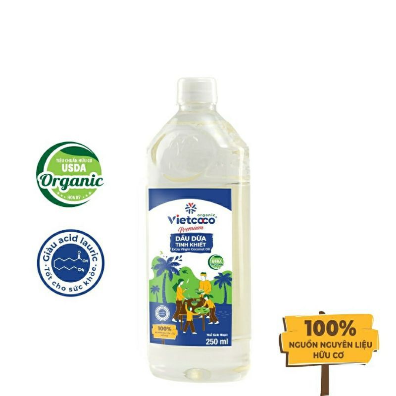 Dầu Dừa Tinh Khiết Organic Vietcoco chai 250ml