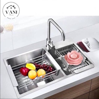 Rổ kéo rút gọn inox bồn rửa bát- Rổ inox rút gọn gác bồn rửa chén siêu tiện dụng - RỔ XẾP GỌN GÁC BỒN