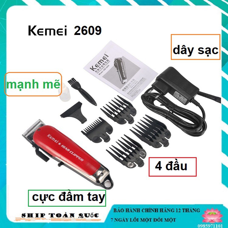 Tông đơ Không Dây Chuyên Nghiệp lưỡi kép Kemei 2609 giá rẻ hơn jichen 0817, kemei 27C,kemei 1027,codos,xiaomi,philips