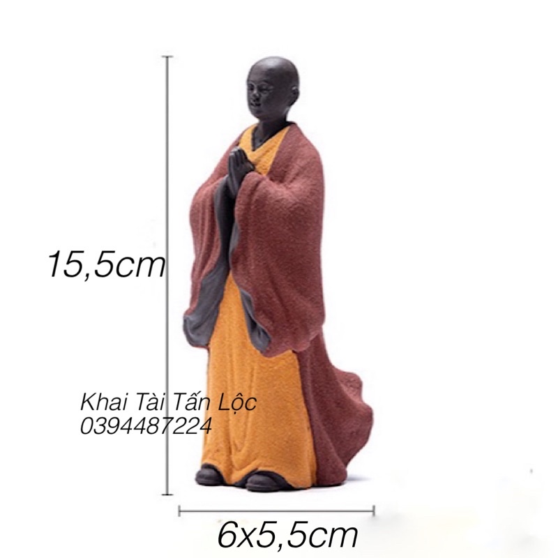 Tượng thiền sư , nhà sư chắp tay chúc phúc gốm tử sa