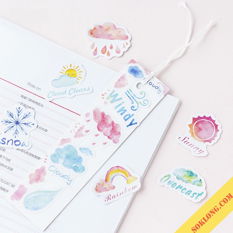 Hộp nhãn dán sticker thời tiết 46 hình siêu dễ thương trang trí STI48 VPP Tuệ Minh