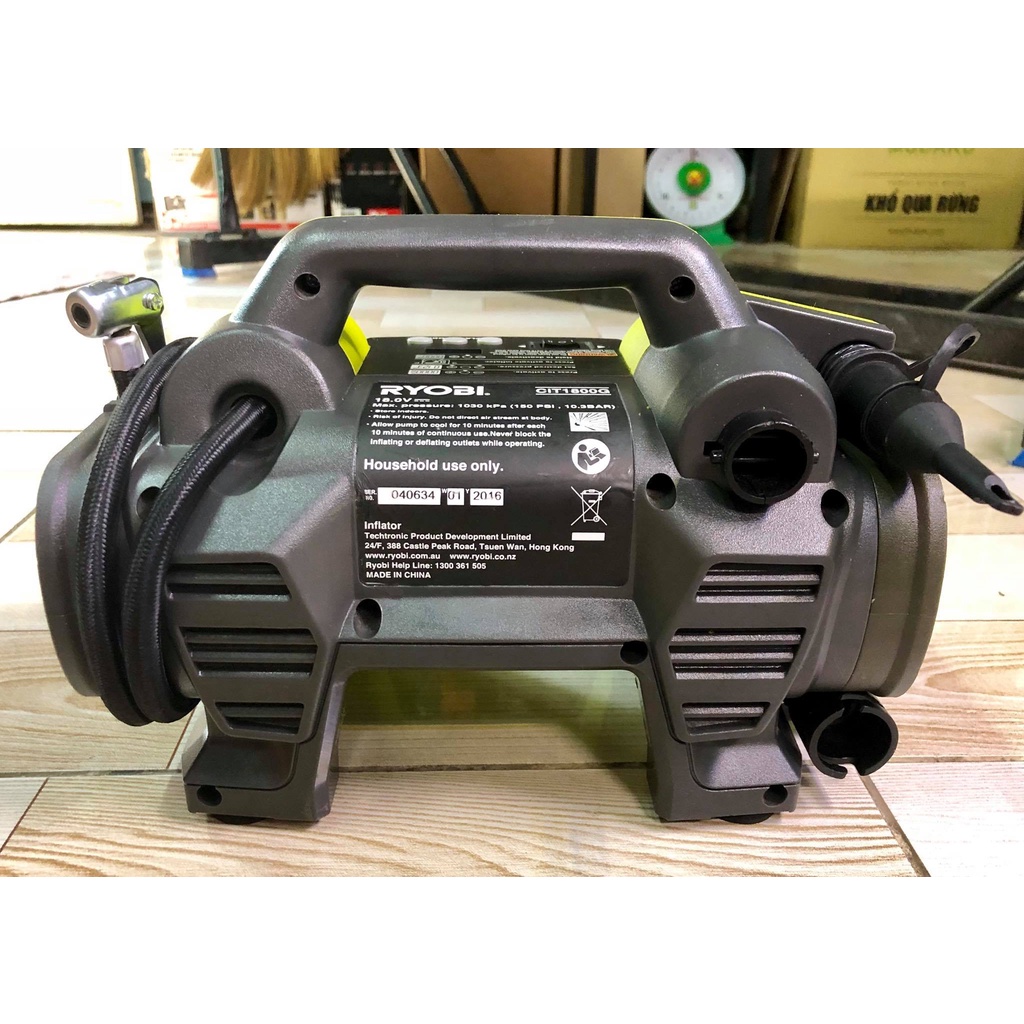 Máy bơm xe ôtô xạc pin Ryobi CIT1800G 18v 2ah full pin + sạc mới 95% giá rẻ hàng bãi Úc zin 100%