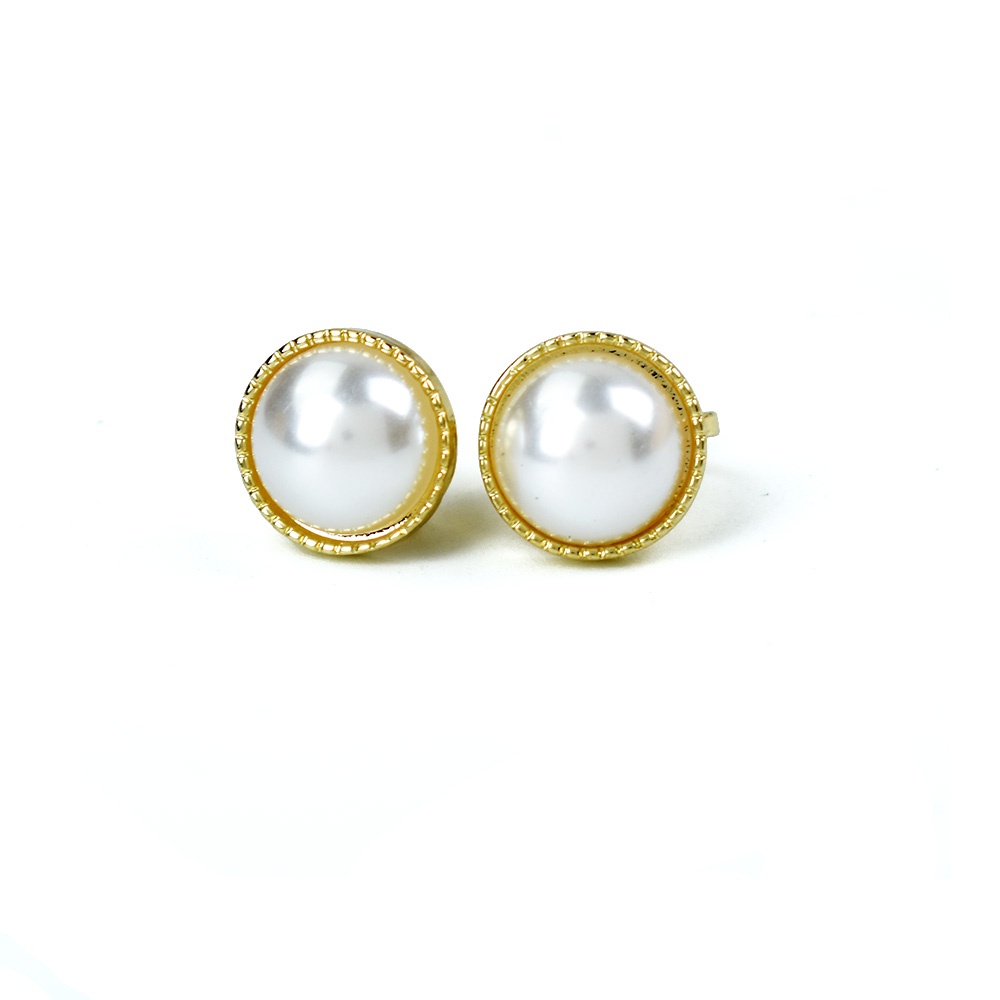 Hoa Tai Dạng Kẹp Hình Tròn Đính Ngọc Trai Nhân Tạo Màu Vàng Đồng Thời Trang Dự Tiệc Cho Nữ