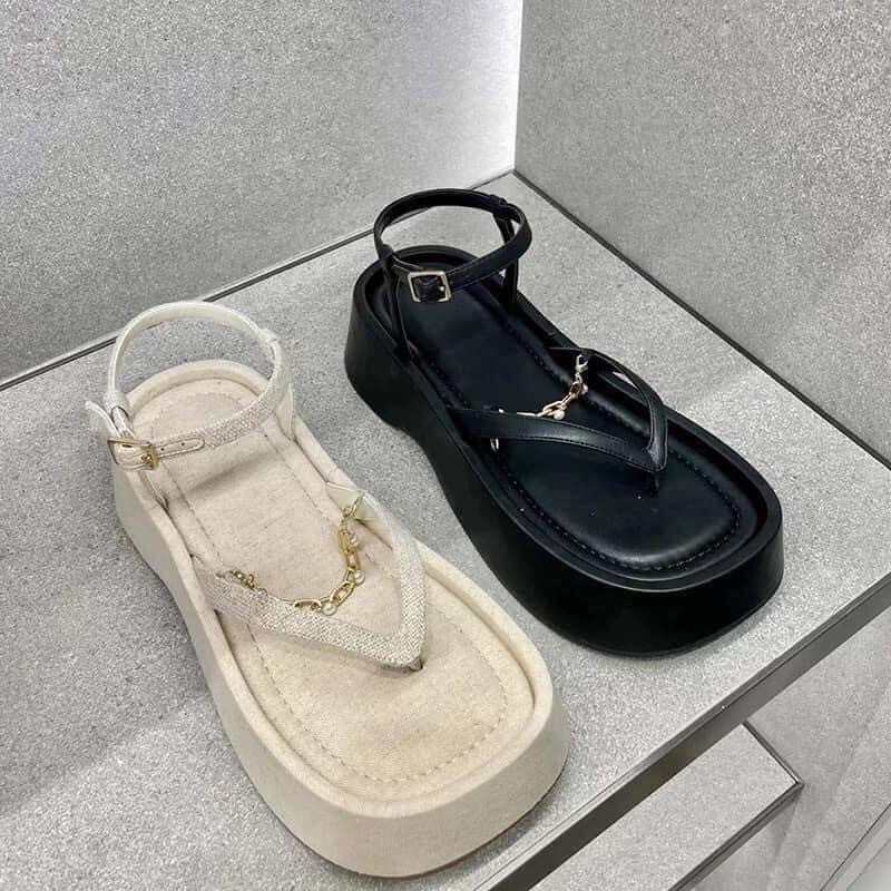 Sandal xuồng xỏ ngón dây xích đính cườm CNK xuất Full box MS-2937