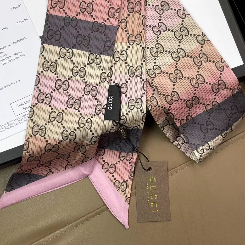 Khăn Quàng Cổ / Khăn Quàng Cổ / Túi Xách Tay Bằng Lụa In Chữ GG Phối Ruy Băng Dài Thời Trang Cho Nữ