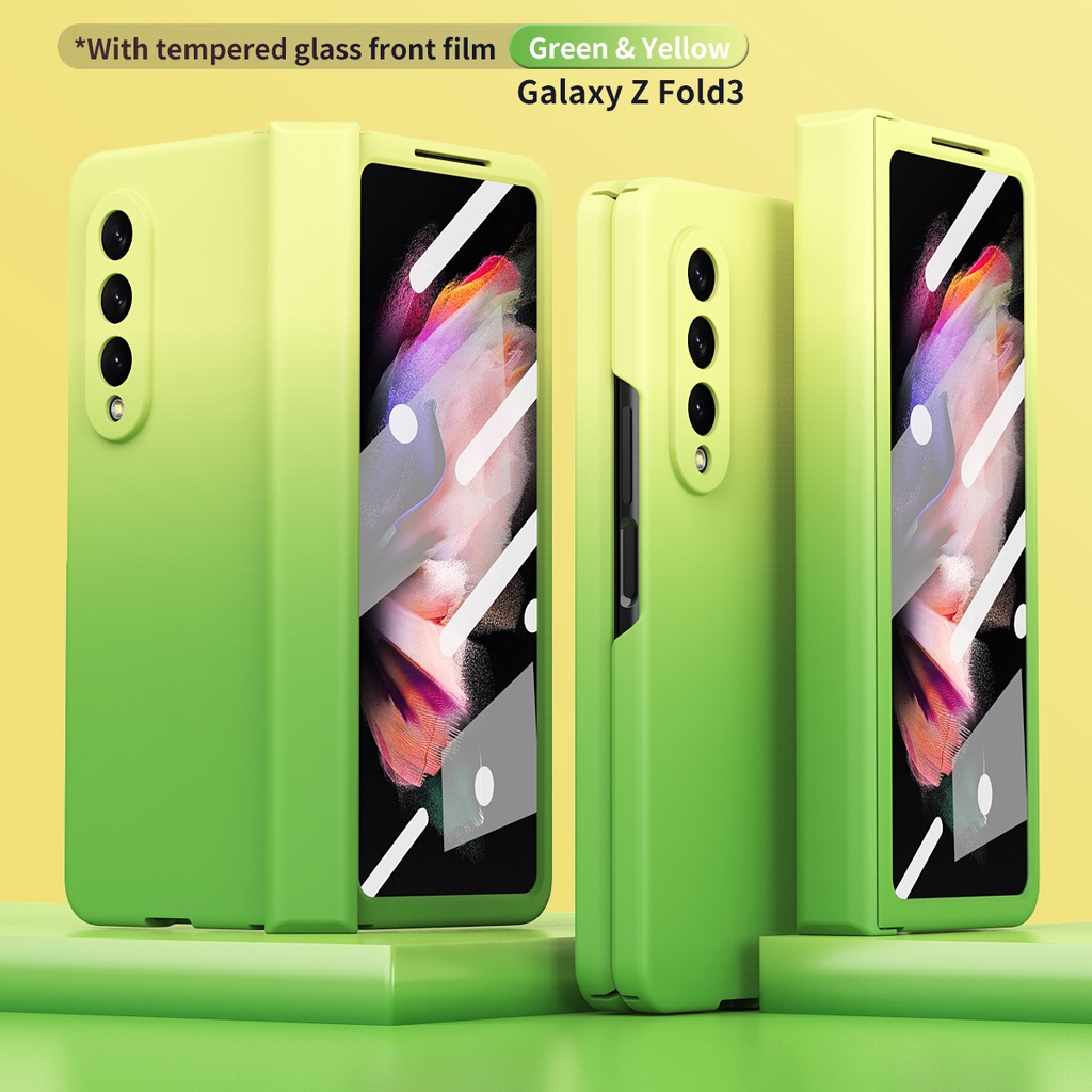 Ốp Điện Thoại Kính Cường Lực Cứng Màu Gradient Bảo Vệ Toàn Diện 360 Độ Cho Samsung Galaxy Z Fold 3 Z Fold 2 5G