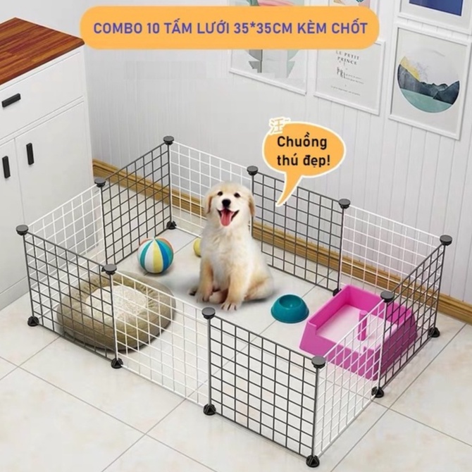 Combo 10 Tấm Lưới Lắp Ghép Chuồng Chó Mèo Thú Cưng 35*35 và 45*35cm Tặng Kèm Chốt
