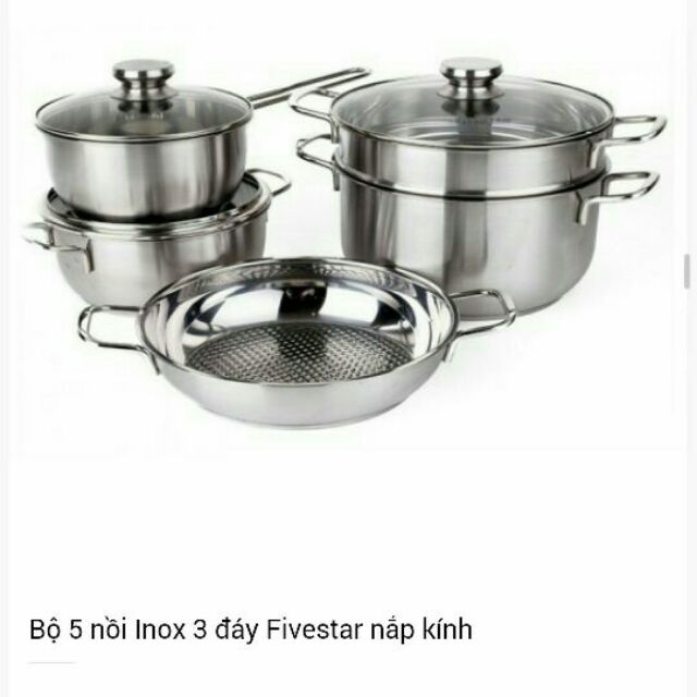 Bộ 5 nồi chảo Inox 3 đáy Fivestar nắp kính dùng bếp từ