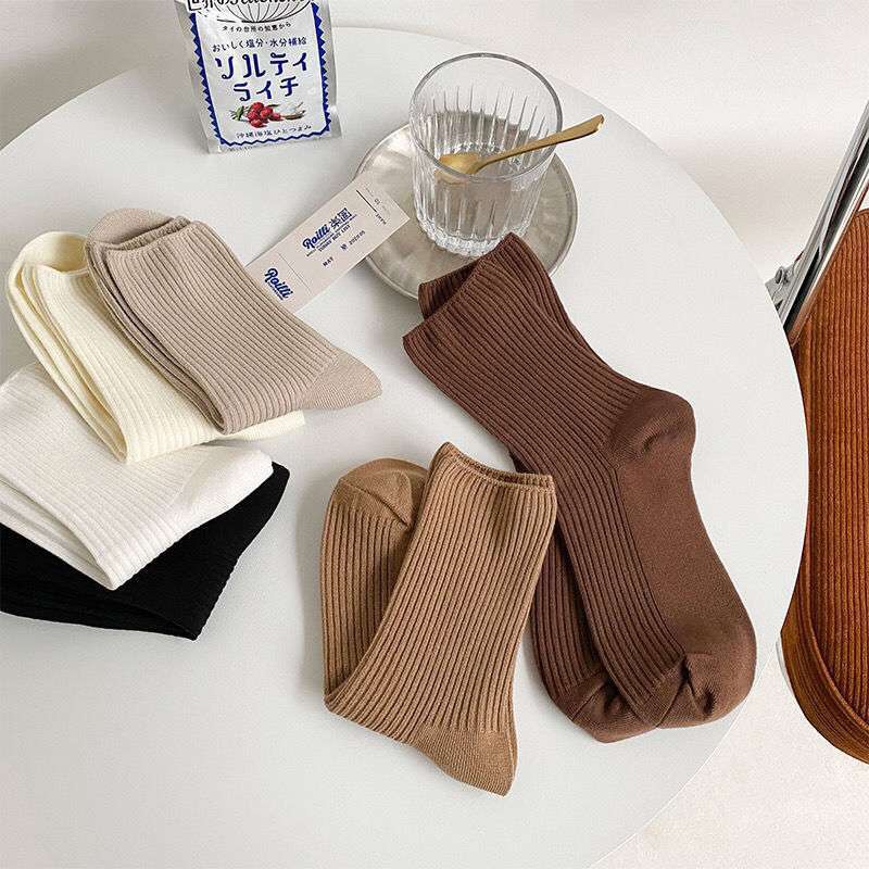 Tất vớ cổ cao màu beige vintage bộ 6
