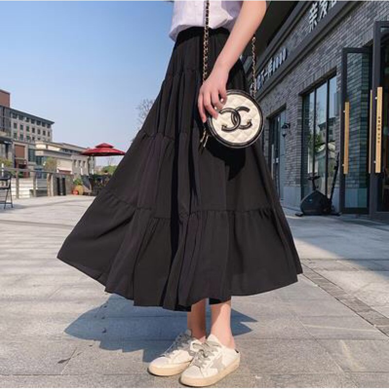 Chân váy voan xoè dáng dài phong cách ulzzang thời trang nữ có lót trong màu trắng đen | BigBuy360 - bigbuy360.vn