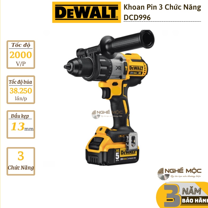 Máy khoan pin DCD996 khoan tường, rút lõi chính hãng Dewalt 996  nghề mộc