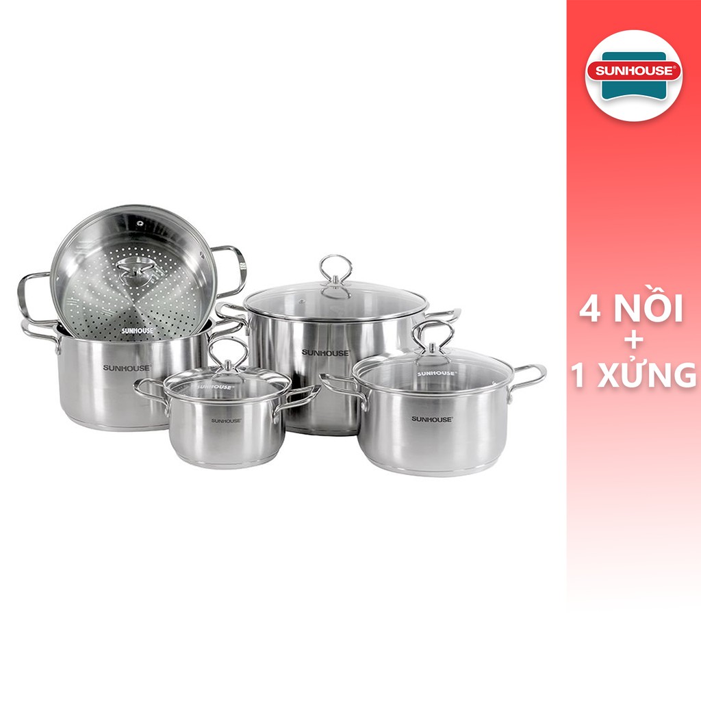 Bộ 5 nồi inox 3 đáy SUNHOUSE SH895