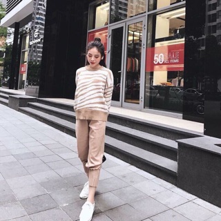 Quần baggy da lộn chiết gấu