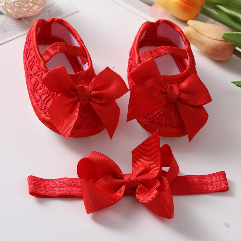 Bộ 2 Chiếc Giày Công Chúa + Giày Vải Satin Mềm Thắt Nơ Cho Bé Gái Tập Đi