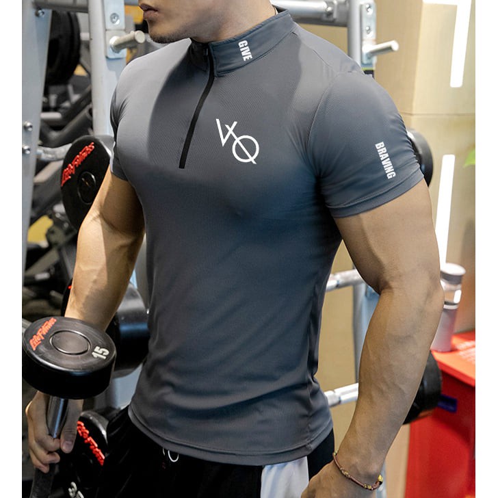❣✷┅Áo Thể Thao Nam Cộc Tay Chuyên Tập Gym & Chạy Bộ - Hàng Siêu Cấp, cổ trụ kéo khóa, co dãn 4 chiều