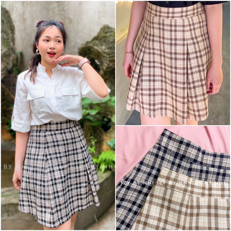 CHÂN VÁY KẺ BIGSIZE THIẾT KẾ - CHÂN VÁY XẾP LY BẢN TO (CÓ LÓT QUẦN) - IZYBYNHI