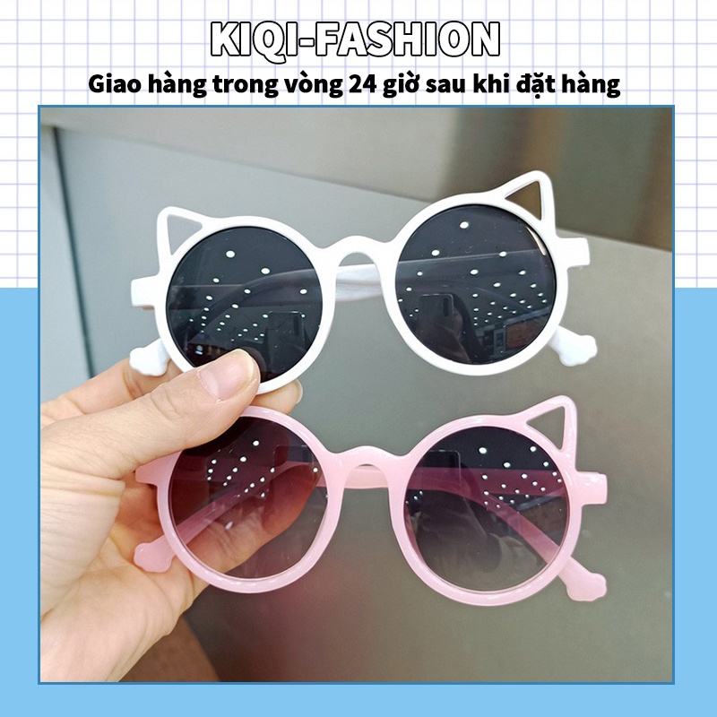 Kính mát gọng tròn hình tai mèo dễ thương chống tia UV400 cho bé