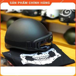 Mũ bảo hiểm nửa đầu đen kèm kính phượt-đảm bảo như hình