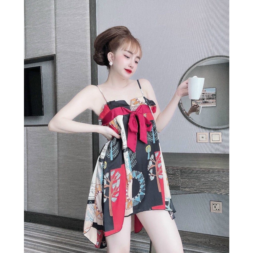 Váy ngủ sexy Miky, Đầm ngủ sexy lụa Satin Chất Siêu Mát Dáng Siêu Xinh&lt;62KG