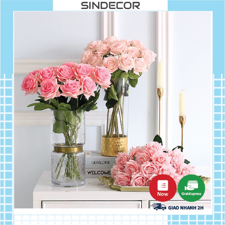Hoa hồng giả cao cấp - cánh hoa cánh ẩm mềm- Hoa lụa cao cấp loại 1 giống thật 99% giá 1 hoa- Sindecor