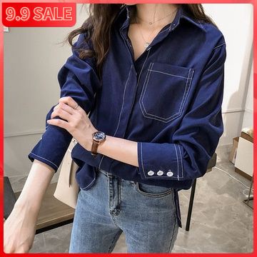 Áo sơ mi tay dài dáng rộng màu trơn phong cách Hồng Kông retro mới 2022 cho nữ