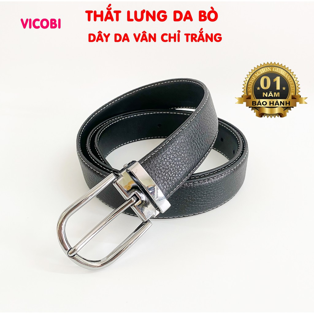 Thắt lưng dây lưng nam Da Bò Vicobi, dây nịt VÂN CHỈ TRẮNG mặc quần vải đi chơi, sự kiện, đi làm sản xuất tại Việt Nam -