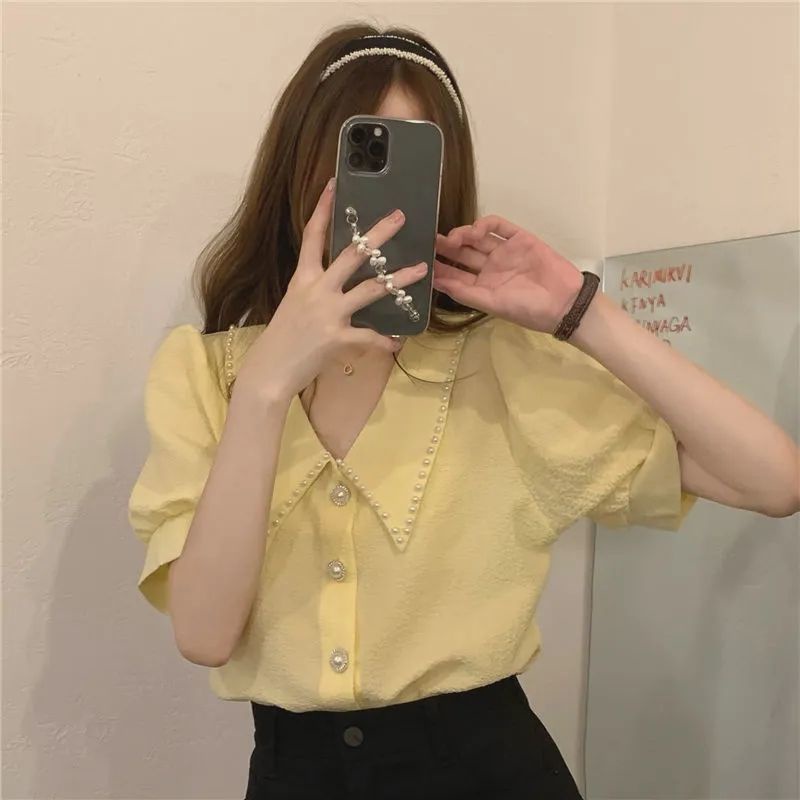 Áo Sơ Mi Chiffon Tay Phồng Cổ Búp Bê Màu Trắng Thời Trang Mùa Hè Ngọt Ngào Dành Cho Bạn Nữ