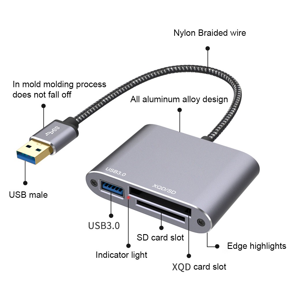 Đầu Đọc Thẻ Nhớ Đa Năng 3 Trong 1 Usb 3.0 Xqd Micro-sd