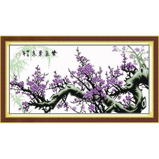 Tranh Thêu Chữ Thập cành Đào Tím MF018 , 1072 (KHÁCH TỰ THÊU) KT:91X49CM