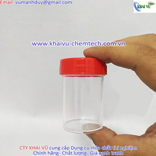Combo 20 Lọ nhựa PS (trắng trong, tinh khiết) đựng mẫu thí nghiệm, sinh phẩm 55ml nắp đỏ