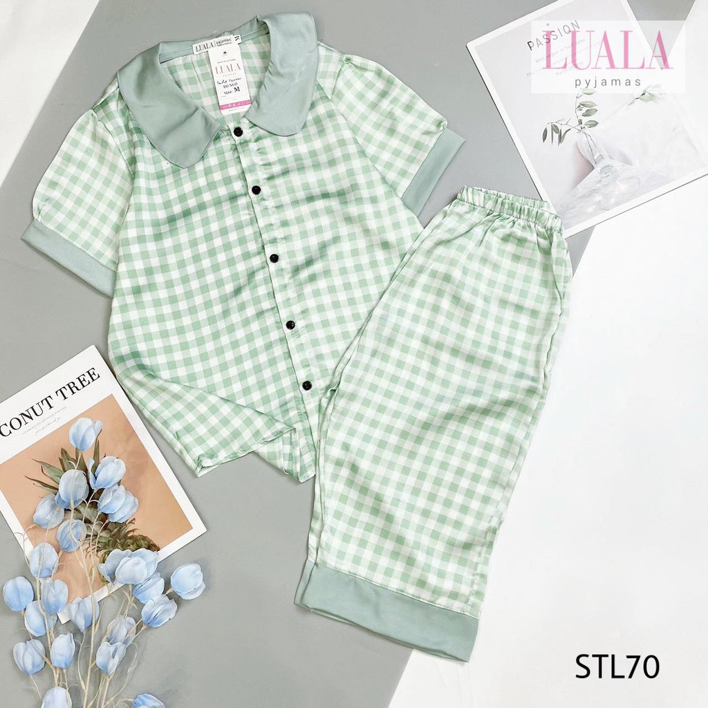 LUALA PYJAMAS - Bộ Ngủ Mango  lửng Cao Cấp Cổ Sen Kẻ