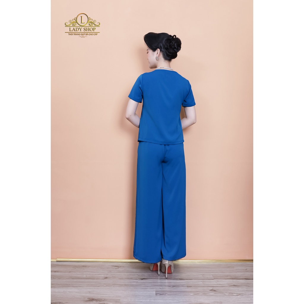 Bộ lụa nhật trơn cổ nơ quần dài Ladyshop thời trang trung niên cao cấp TK895