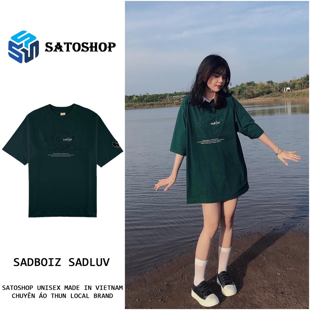 Áo Thun SADBOIZ SADLUV Tee Valentine Couple, Tee Sad Boiz Sadlove Luv Xanh Tay Lỡ Form Rộng Unisex Full Tag SATOSHOP