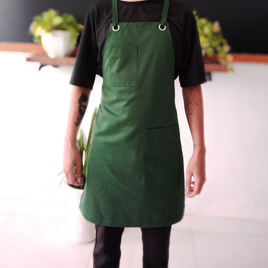 tạp dề kaki dây chéo lưng dành cho quán cà phê, nhà hàng