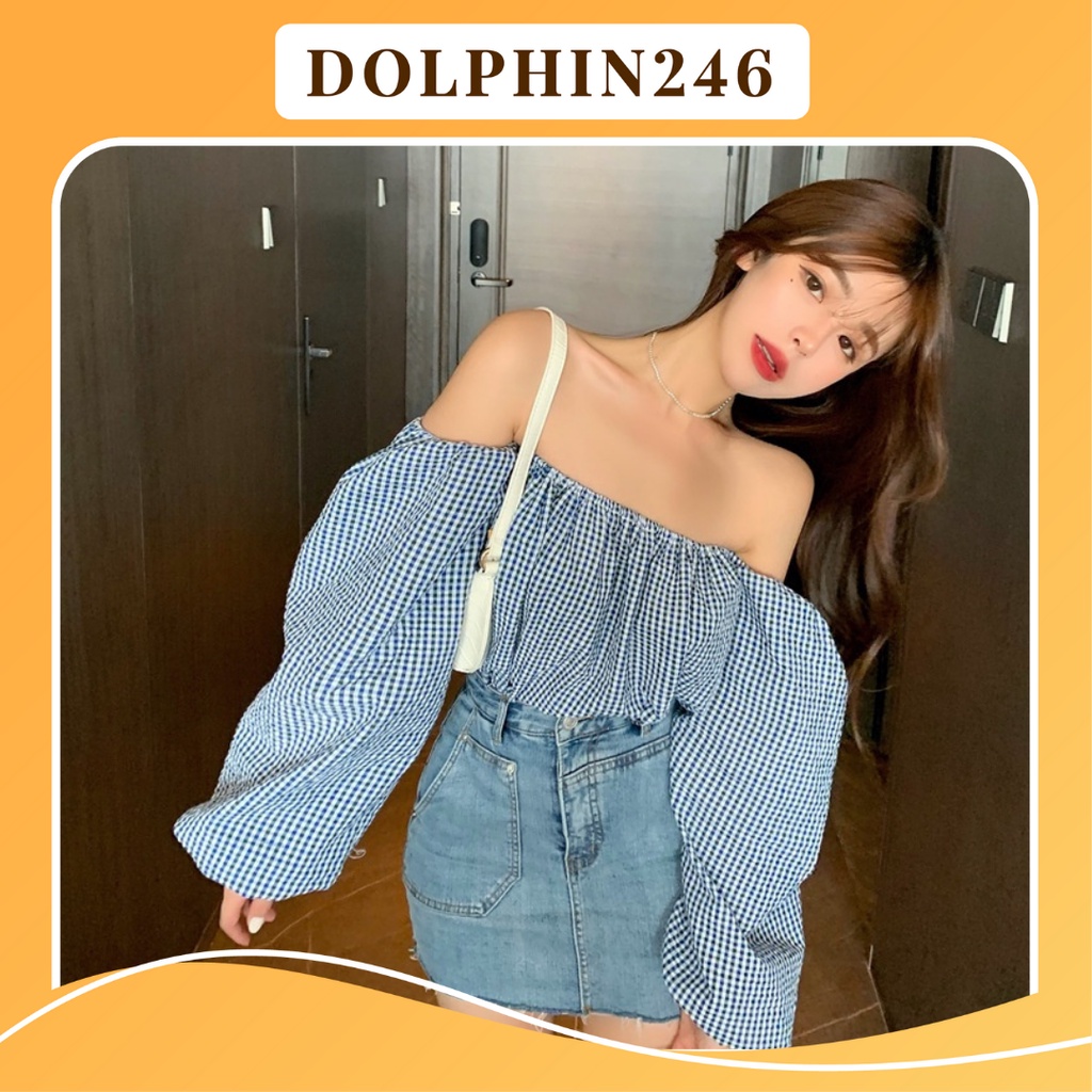 Áo trễ vai tay bồng dài phồng croptop kiểu nữ hồng cánh sen in họa tiết hoa dễ thương phong cách Hàn Quốc K4T3-1