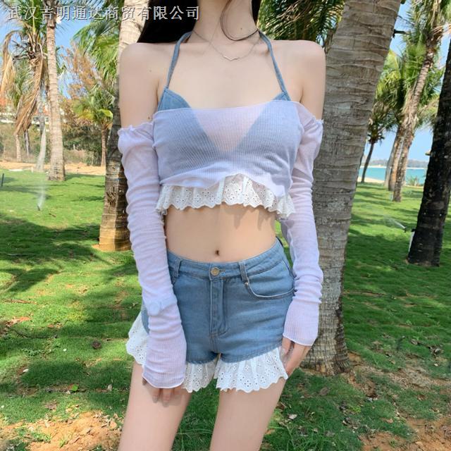 Áo bơi denim thiết kế hở lưng thời trang gợi cảm cho nữ