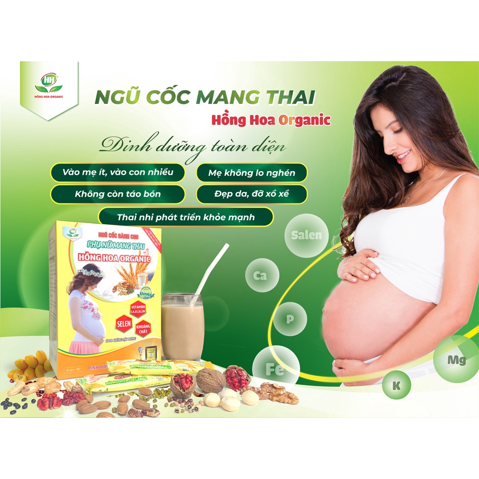 Ngũ Cốc Mẹ Bầu Hồng Hoa Organic - Đầy Đủ Dinh Dưỡng, Con Lên Cân Nhanh - Hộp 30 Gói