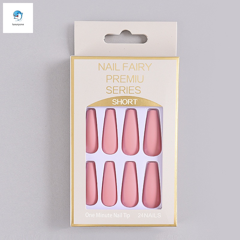 Bộ 24 móng tay giả màu trơn bằng nhựa resin siêu dài kèm gel phủ cho nữ