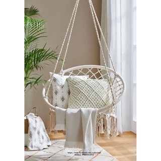 Xích đu mây đan 80 màu trắng (kèm phụ kiện treo)