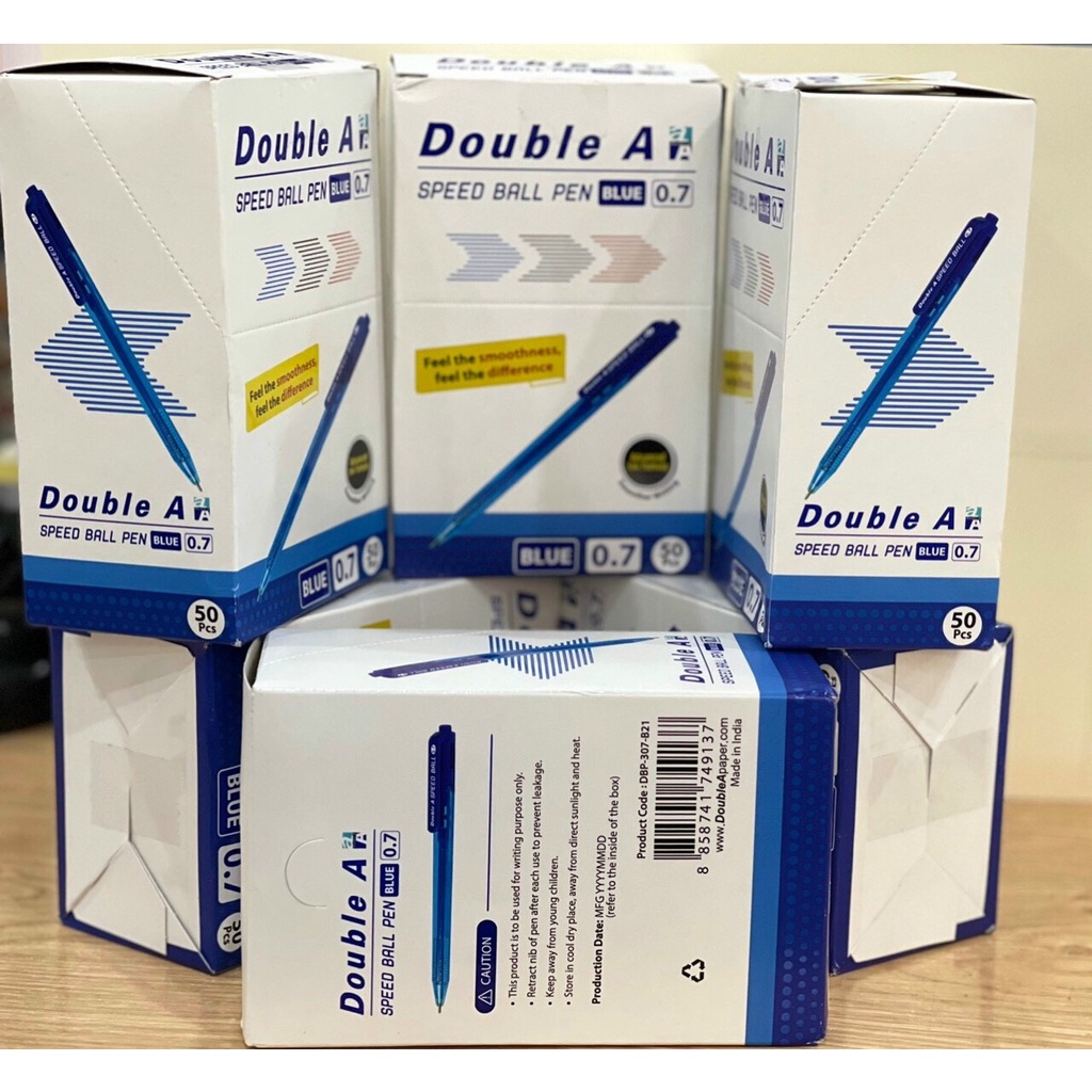 Combo 5 Bút bi Double A SPEED BALL 0.7mm mực xanh ngòi viết siêu êm ANKICO