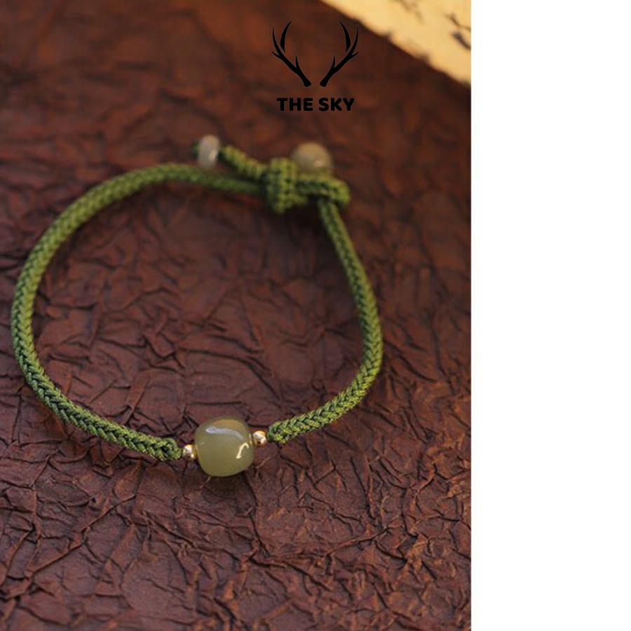 Vòng Tay Nữ THE SKY NB1020 Kèm Mặt Đá Xanh Sang Trọng, Combo lắc tay kèm mặt đá dây rút