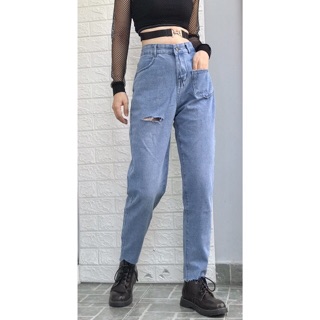 Quần Baggy Phom To Dài - Rộng Mông Đùi Big Size/Rách 1 Đùi - Lưng Cao - Không Co Giãn