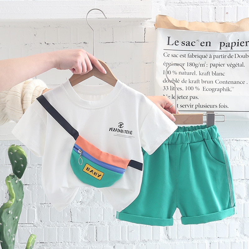 Set Đồ Mùa Hè 2 Món Gồm Áo Thun + Quần Ngắn Thời Trang Cho Bé