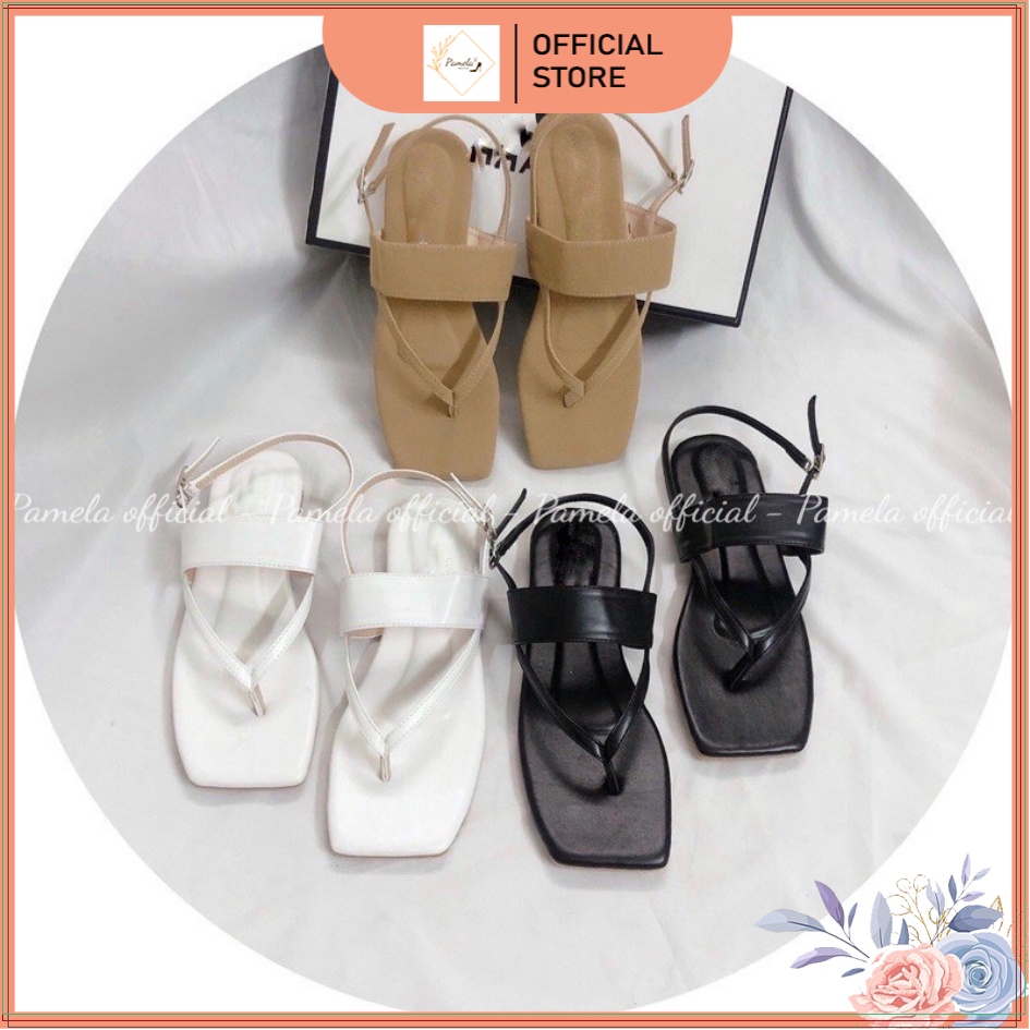PAMELA - (Sẵn hàng ) Sandal Bệt Kẹp Ngón Da Lộn Quai Hậu Sau Có Khóa Cài Hàn Quốc 2022 - S40