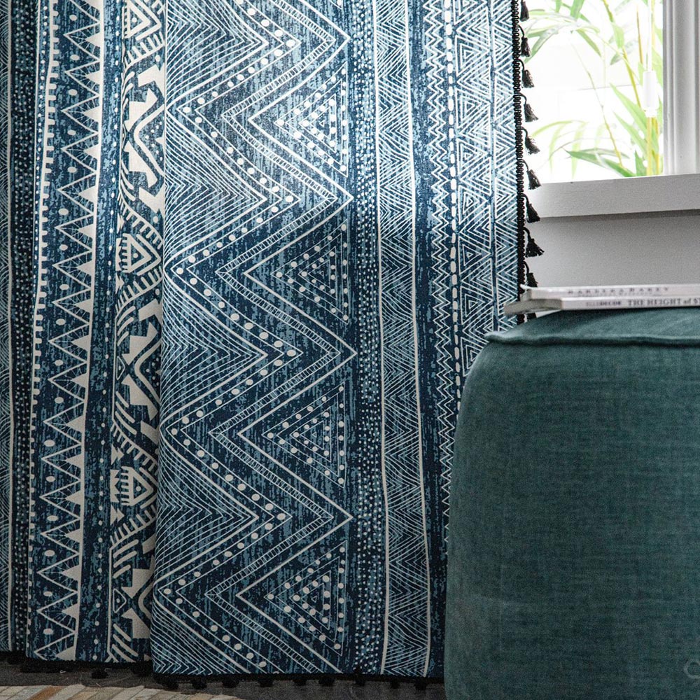 Rèm Cửa Vải Cotton Phối Tua Rua In Họa Tiết Phong Cách Bohemian Trang Trí Phòng Khách / Phòng Ngủ