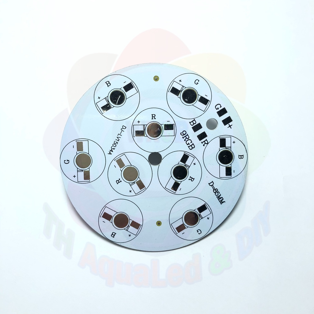 Mạch LED tròn 85mm RGB 9 chip, dùng nguồn 9 Volt cho chip LED Luxeon 1W/3W, 3 cụm mỗi cụm 3 chip.