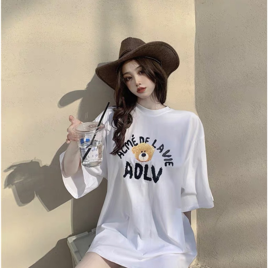Áo thun from rộng tay lỡ - Gấu ADLV - (ẢNH CHỤP THẬT 100%) - [ Supo Shop ] - Style Unisex [ FREESIZE 75KG ]