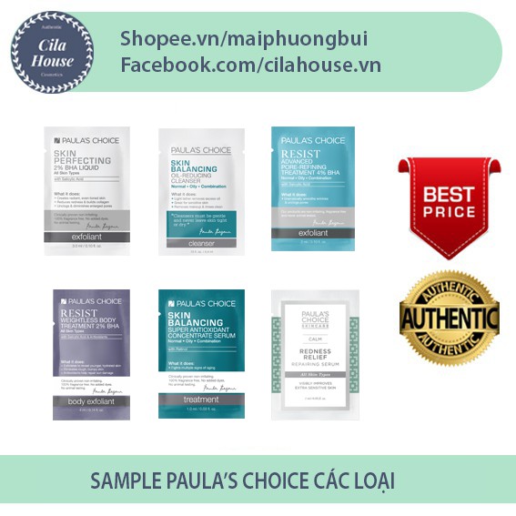 Sample mẫu dùng thử Paula's Choice các loại (BHA 2% Liquid...) - Cila House