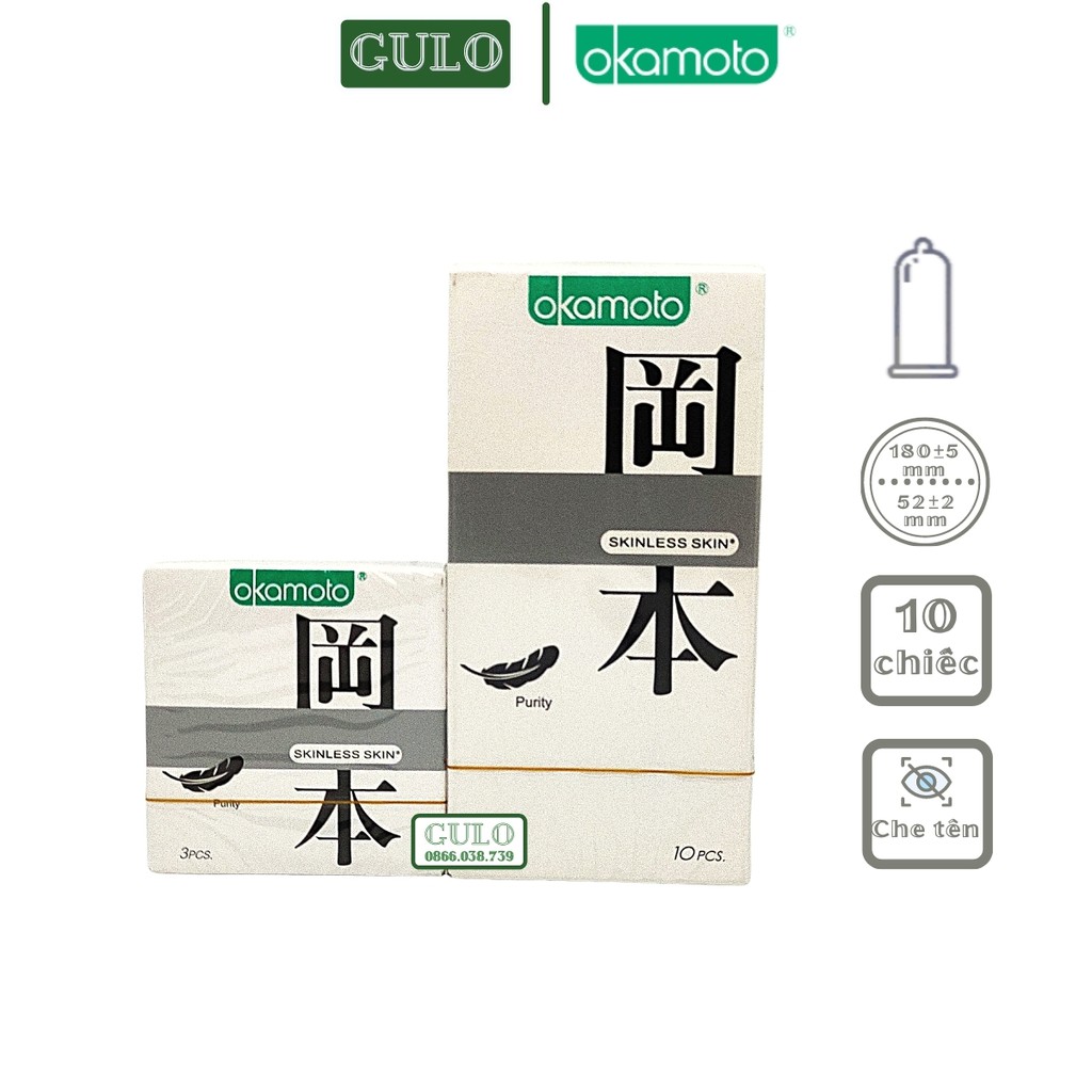 Bao Cao Su Okamoto Skinless Skin Purity Trơn Siêu Mỏng Tinh Khiết  Hộp 10 bcs